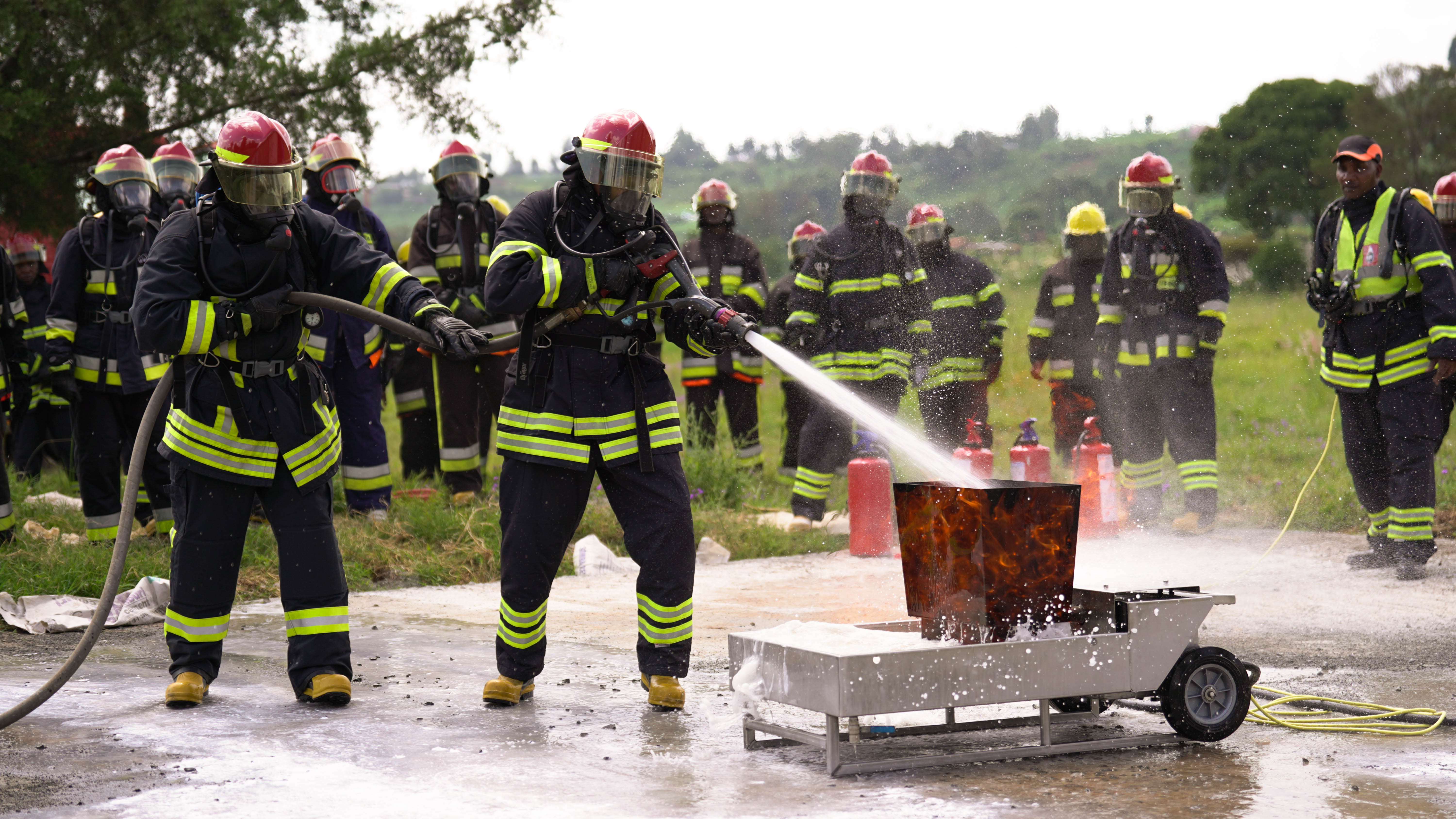 A firefighting simulation session at Morendat Institute of Oil and Gas National Polytechnic